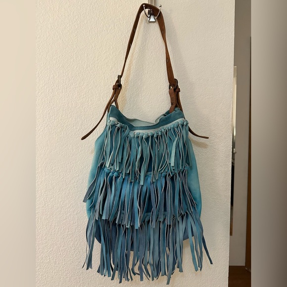 Free People Handbags - Free People Salty Blue Ombré Fringe Bag